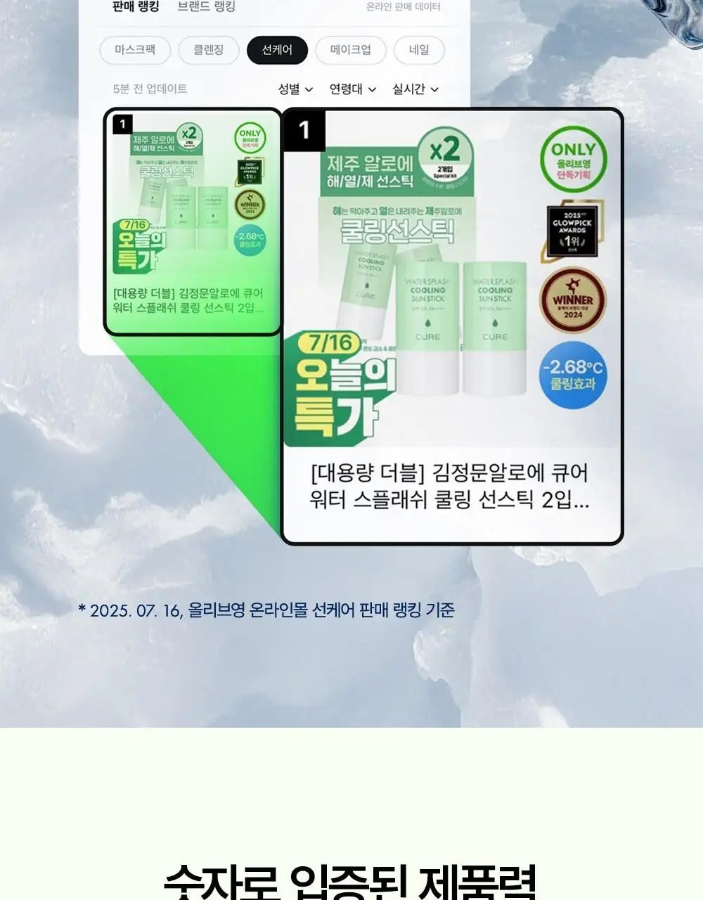 [4회연속1등] 김정문알로에 큐어 쿨링 선스틱 23g [얼음자차] 상세페이지 3